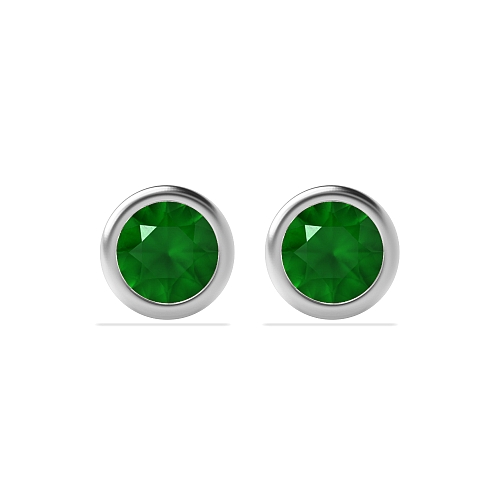 Bezel Setting Delicate Emerald Diamond Earrings