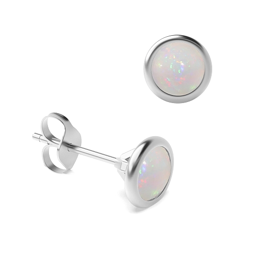 Bezel Setting Delicate Opal Diamond Earrings
