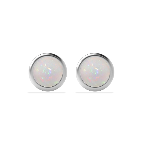 Bezel Setting Delicate Opal Diamond Earrings