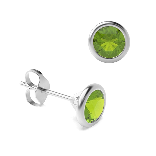 Bezel Setting Delicate Peridot Diamond Earrings