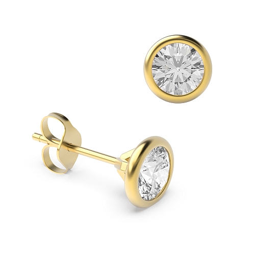 Bezel Setting Yellow Gold Delicate Diamond Earrings