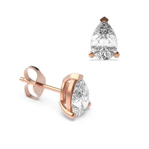 3 Prong Rose Gold Tear drop Diamond Earrings