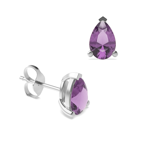 3 Prong Tear drop Amethyst Diamond Earrings