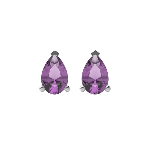 3 Prong Tear drop Amethyst Diamond Earrings