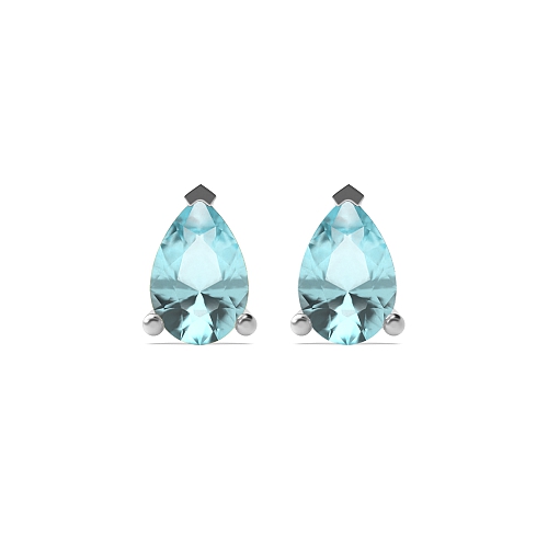 3 Prong Tear drop Aquamarine Stud Diamond Earrings