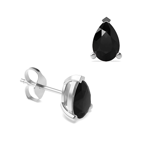 3 Prong Tear drop Black Diamond Earrings