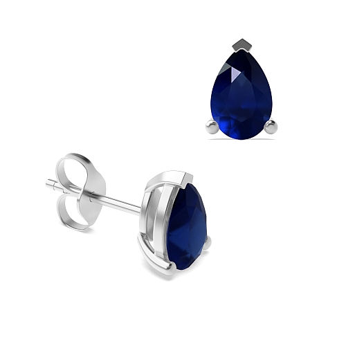 3 Prong Tear drop Blue Sapphire Diamond Earrings
