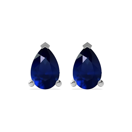 3 Prong Tear drop Blue Sapphire Diamond Earrings