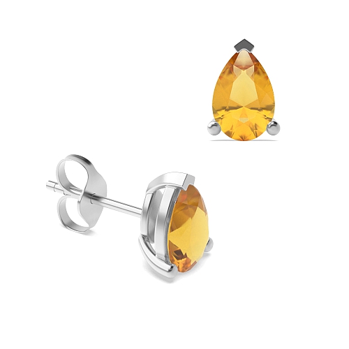 3 Prong Tear drop Citrine Stud Diamond Earrings