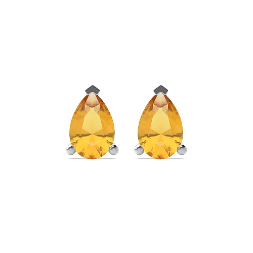 3 Prong Tear drop Citrine Stud Diamond Earrings