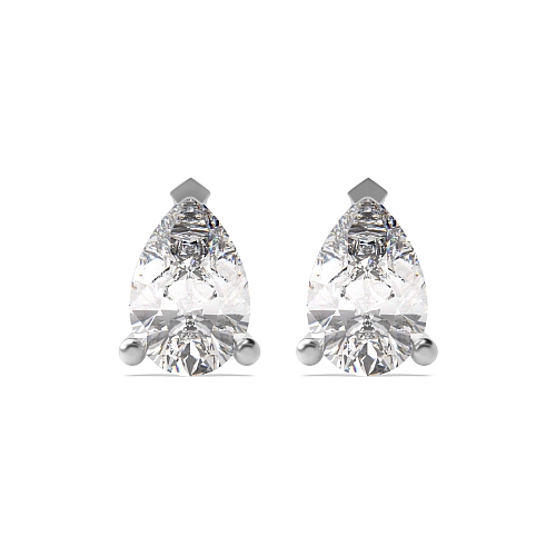 3 Prong Platinum tear drop Stud Earrings