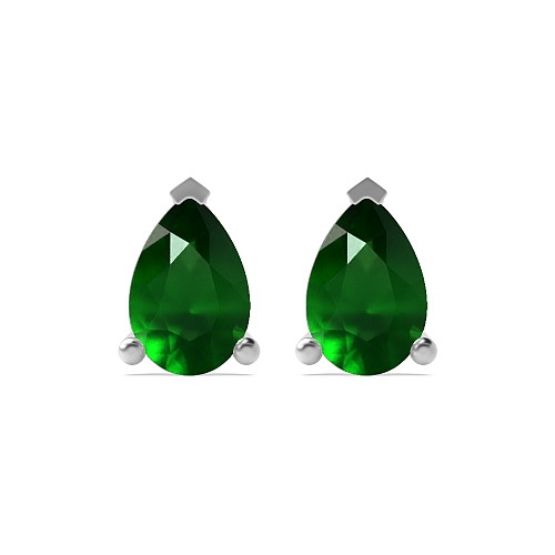 3 Prong Tear drop Emerald Diamond Earrings