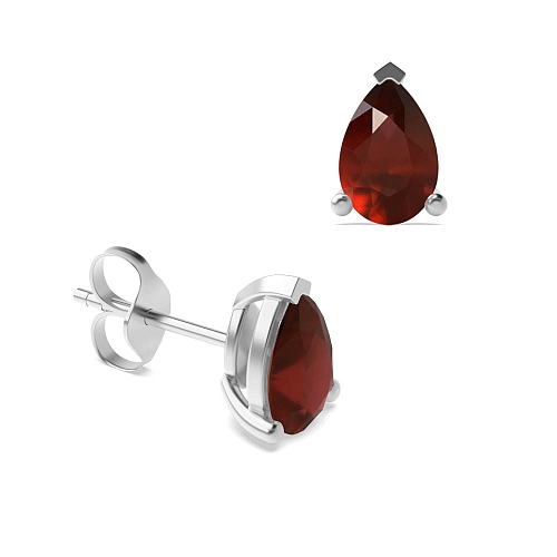 3 Prong Tear drop Garnet Diamond Earrings