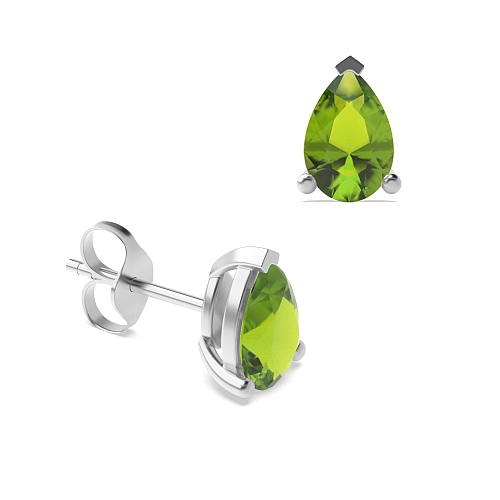 3 Prong Tear drop Peridot Diamond Earrings
