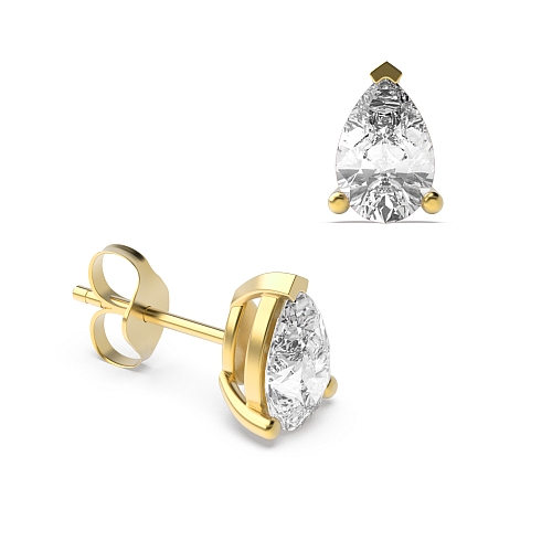 3 Prong Yellow Gold Tear drop Diamond Earrings