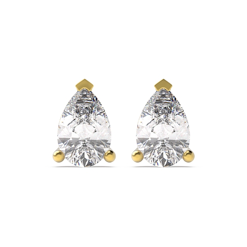 3 Prong Yellow Gold Tear drop Diamond Earrings