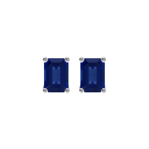 4 Prong Emerald Orbit Blue Sapphire Stud Earrings