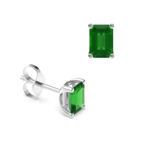 4 Prong Emerald Stud Diamond Earrings