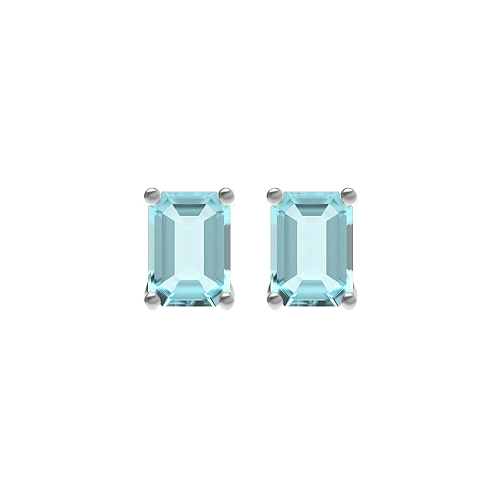 4 Prong Classic Aquamarine Stud Diamond Earrings
