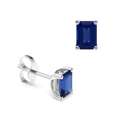 4 Prong Classic Blue Sapphire Diamond Earrings