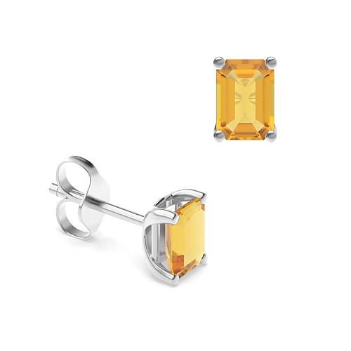 4 Prong Classic Citrine Stud Diamond Earrings