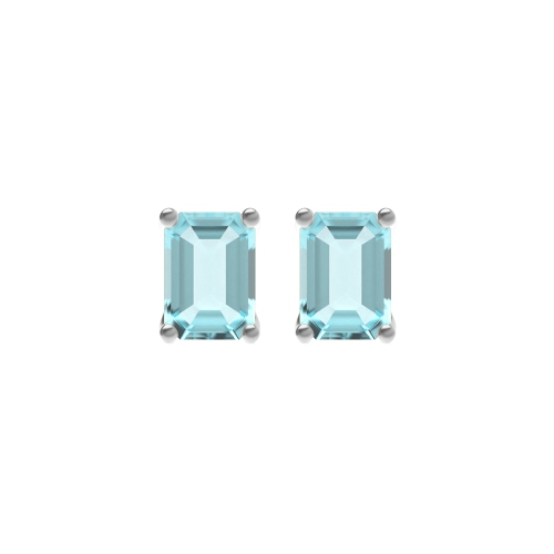 4 Prong Emerald Aquamarine Stud Earrings
