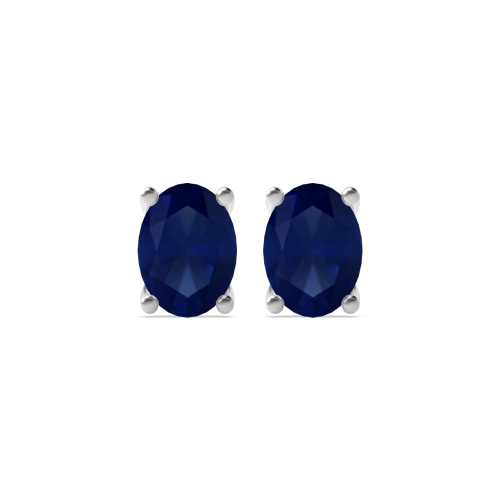 4 Prong Oval Quad Blue Sapphire Stud Earrings