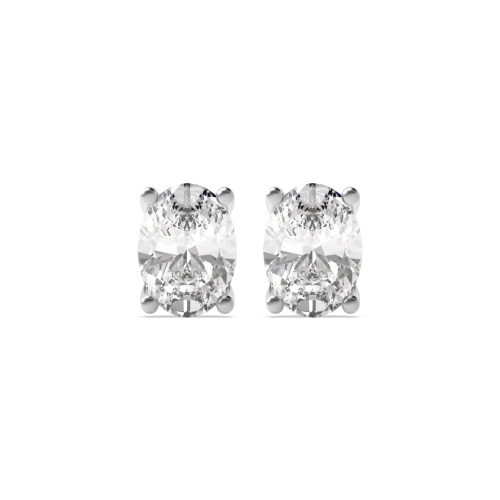 4 Prong Oval White Gold Stud Earrings