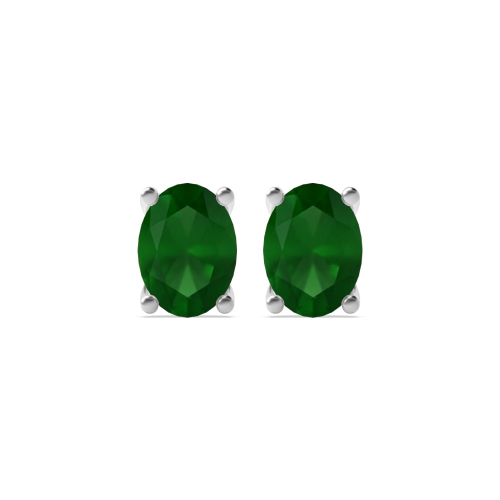 4 Prong Oval Quad Emerald Stud Earrings