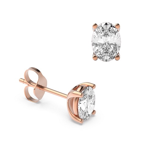 4 Prong Oval Rose Gold Shaped Diamond Earrings