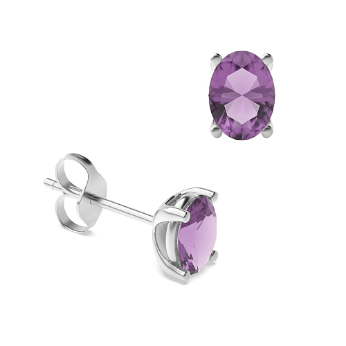 4 Prong Oval Shaped Amethyst Diamond Earrings