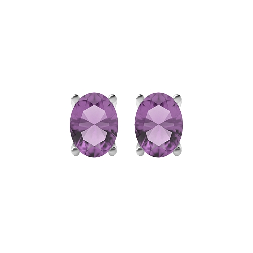 4 Prong Oval Shaped Amethyst Diamond Earrings