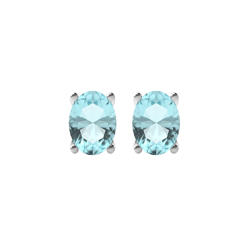4 Prong Oval Shaped Aquamarine Stud Diamond Earrings
