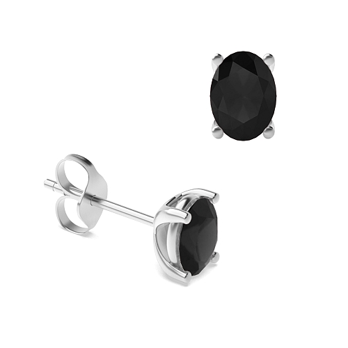 4 Prong Oval Shaped Black Diamond Earrings