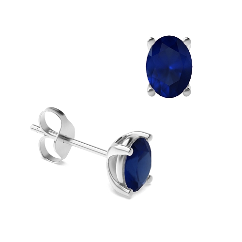 4 Prong Oval Shaped Blue Sapphire Diamond Earrings