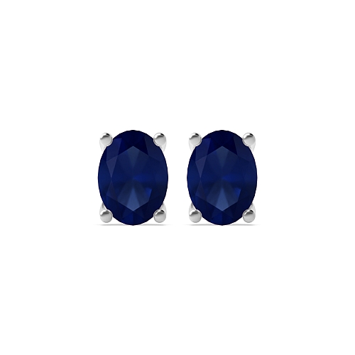 4 Prong Oval Shaped Blue Sapphire Diamond Earrings