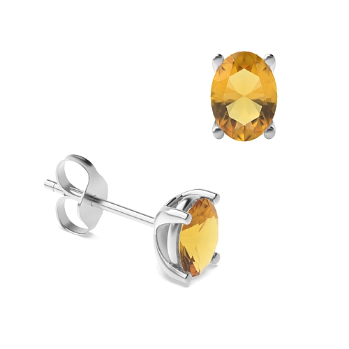 4 Prong Oval Shaped Citrine Stud Diamond Earrings