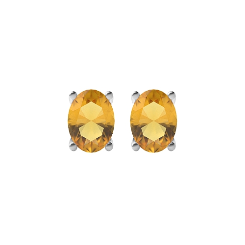 4 Prong Oval Shaped Citrine Stud Diamond Earrings