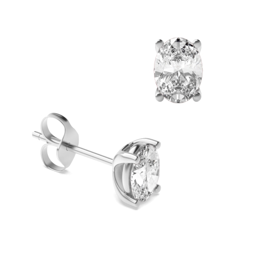 4 Prong Oval Silver shaped Stud Earrings