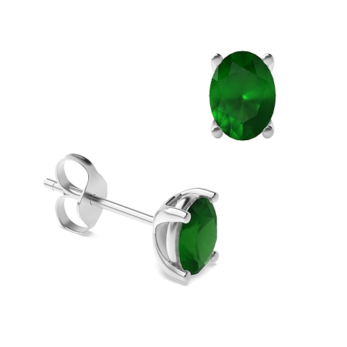 4 Prong Oval Shaped Emerald Diamond Earrings