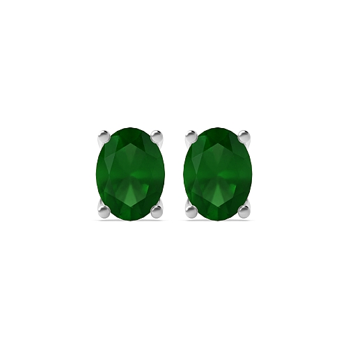 4 Prong Oval Shaped Emerald Diamond Earrings