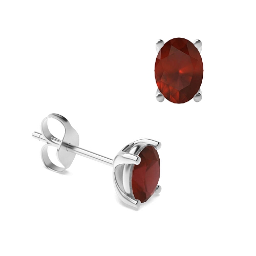 4 Prong Oval Shaped Garnet Diamond Earrings