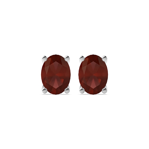 4 Prong Oval Shaped Garnet Diamond Earrings