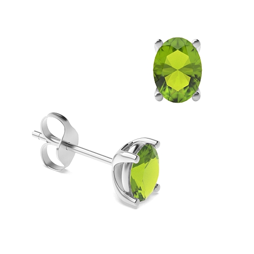 4 Prong Oval Shaped Peridot Diamond Earrings
