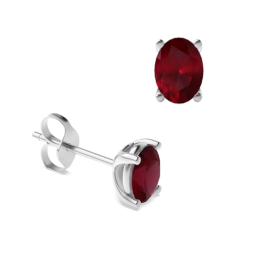 4 Prong Oval Shaped Ruby Diamond Earrings