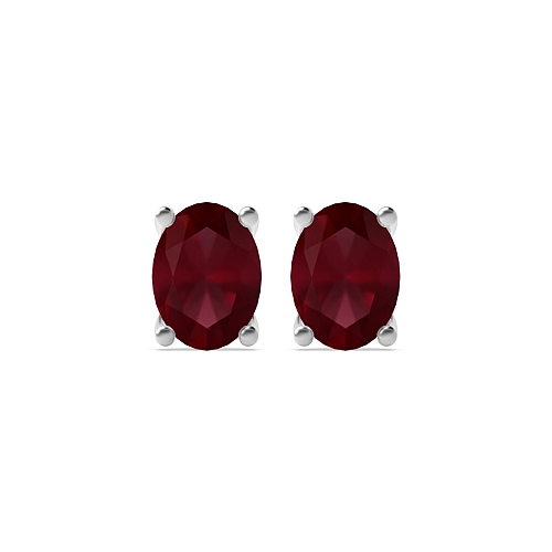 4 Prong Oval Shaped Ruby Diamond Earrings