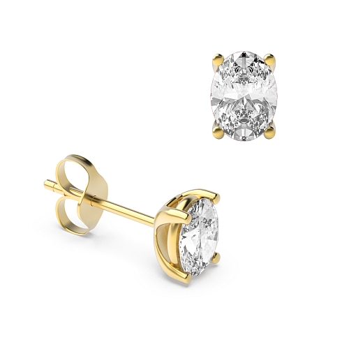 4 Prong Oval Yellow Gold Shaped Diamond Earrings
