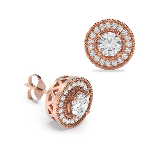 Round Shape Diamond Halo Earrings Available in Gold and Platinum