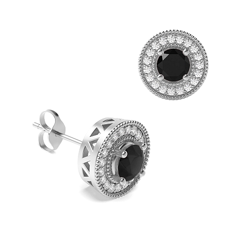 4 Prong Round Antique Black Diamond Earrings