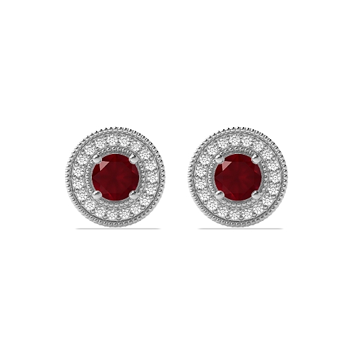 4 Prong Round Antique Ruby Diamond Earrings